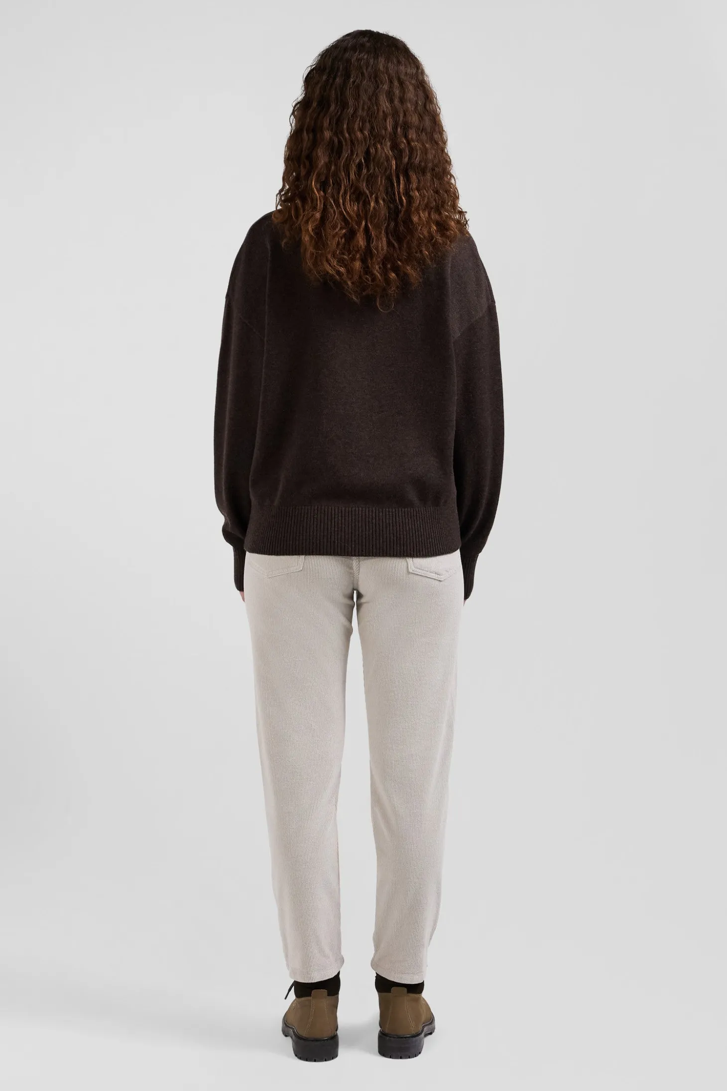 Cardigan en laine et coton marron coupe Relaxed
