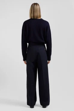 Cardigan en laine et coton bleu marine coupe Relaxed