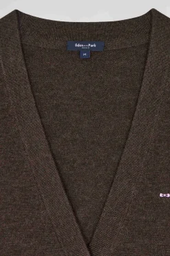 Cardigan en laine et coton marron coupe Relaxed