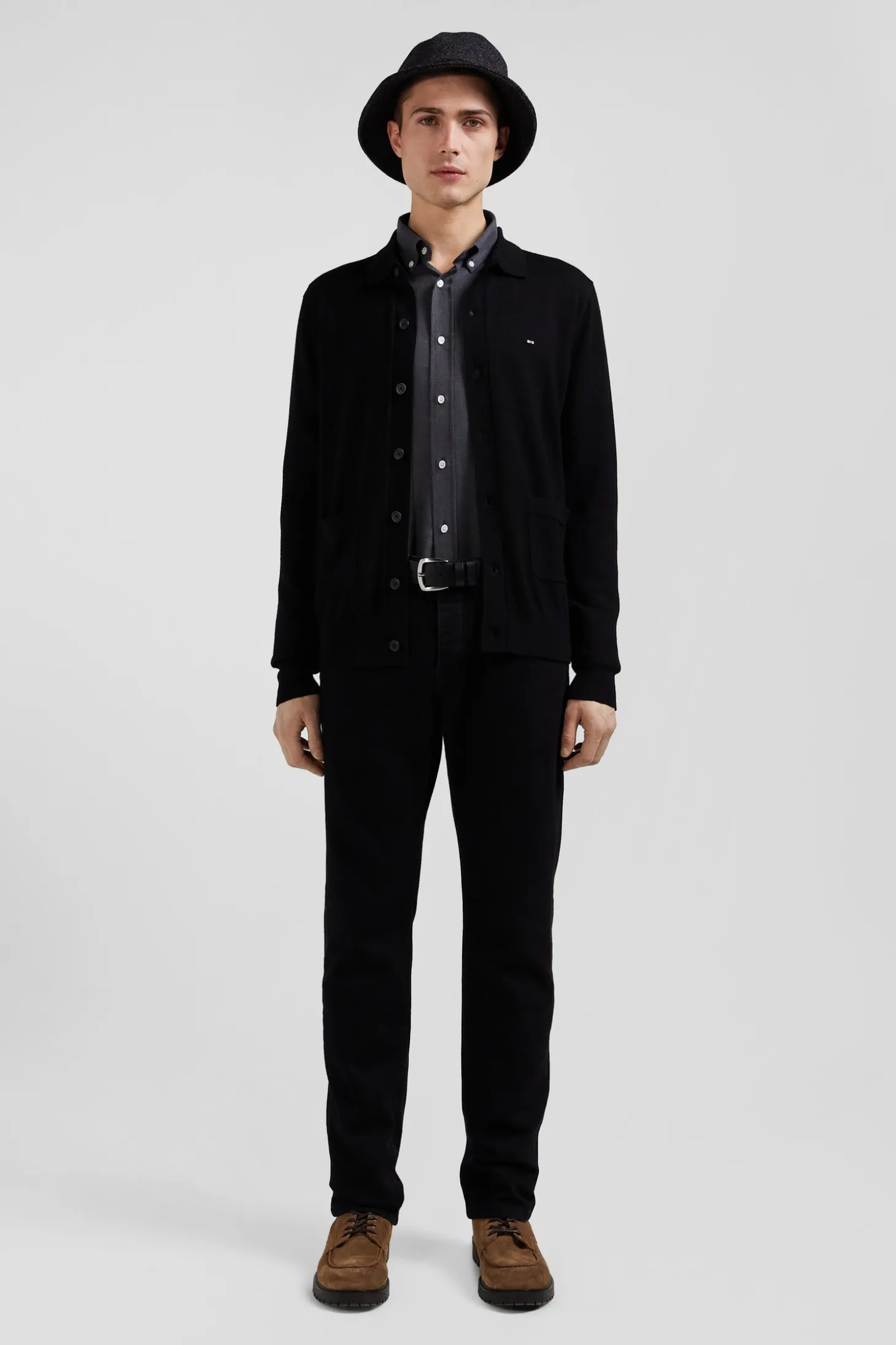 Cardigan en laine mérinos noir coupe Regular