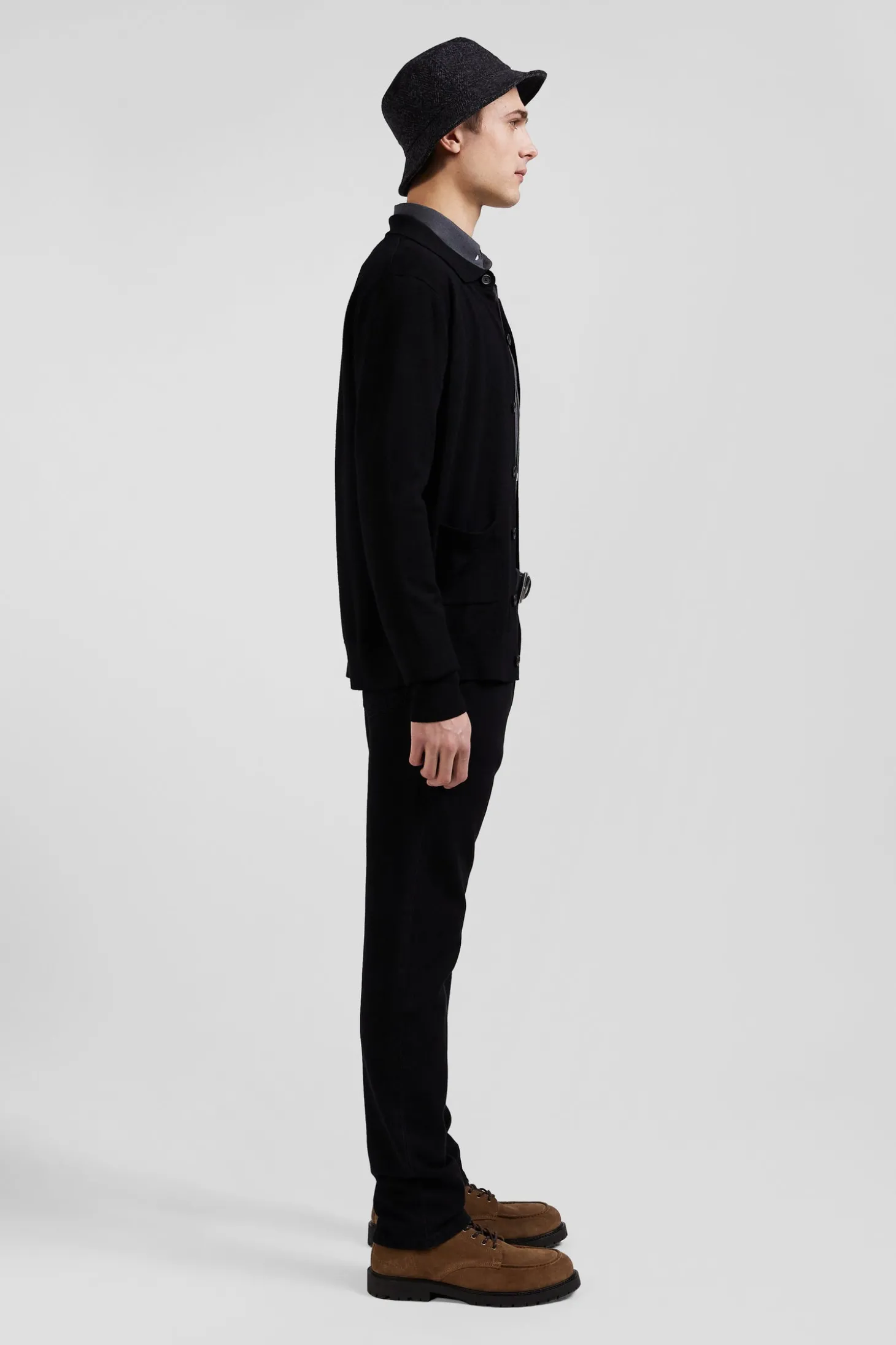 Cardigan en laine mérinos noir coupe Regular