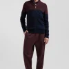 Cardigan zippé à col montant marine et bordeaux en coton