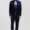 Cardigan zippé à col montant marine et bleu en coton