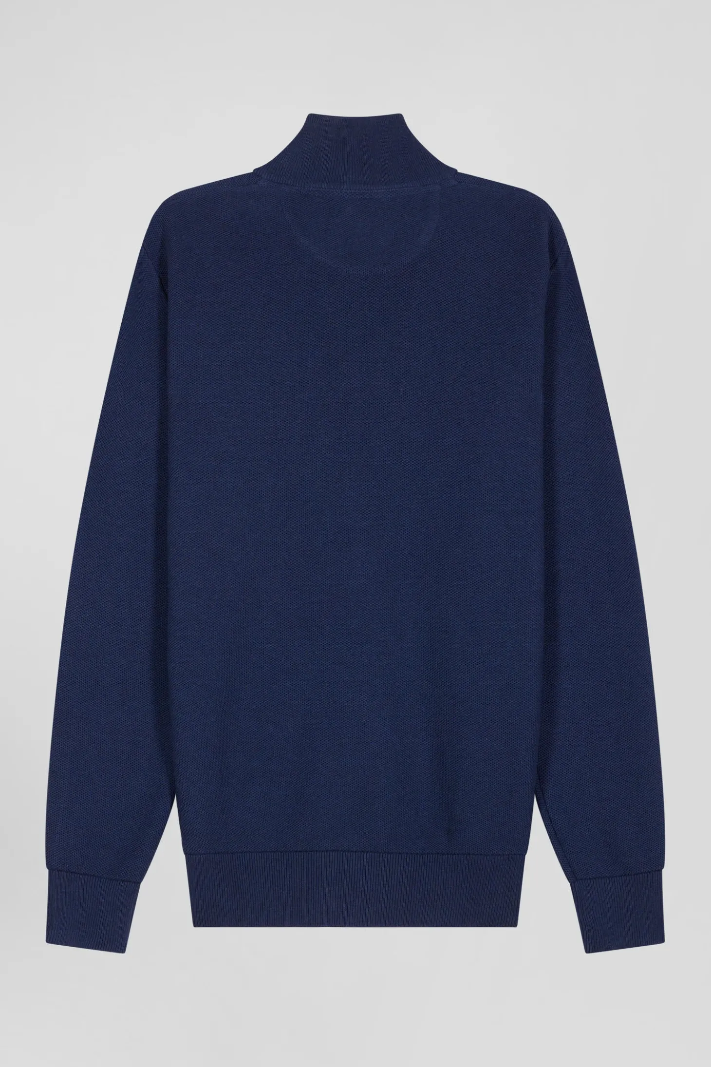 Cardigan zippé à col montant uni bleu marine en coton