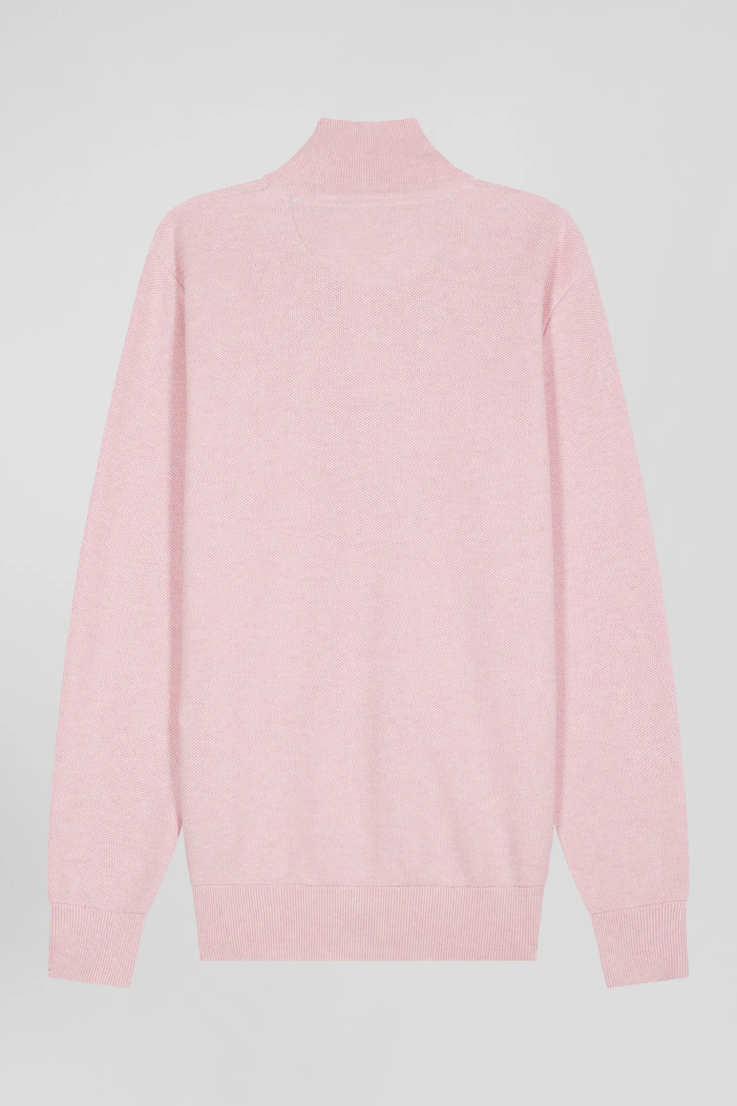 Cardigan zippé à col montant uni rose en coton