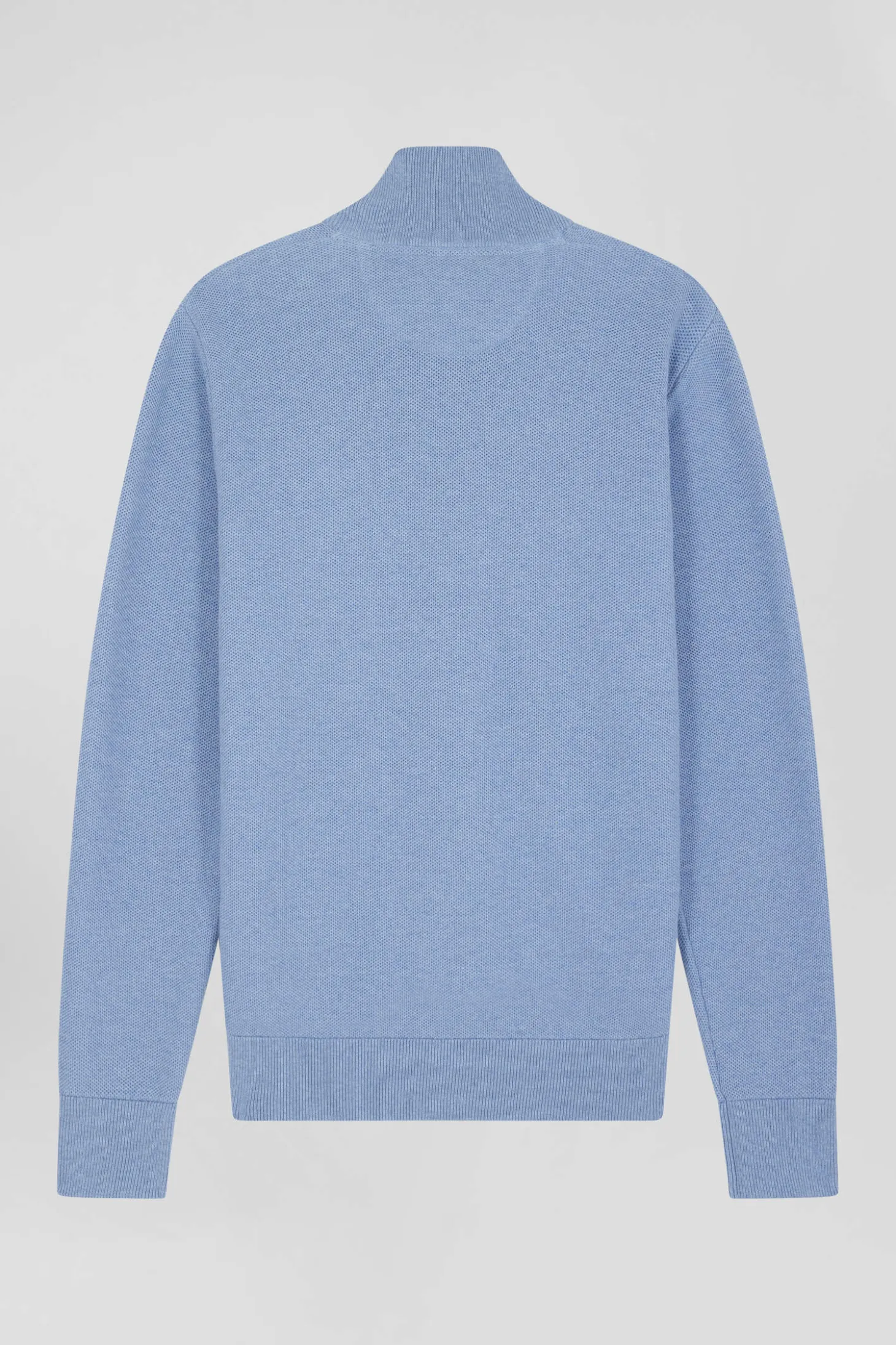 Cardigan zippé à col montant uni ciel en coton