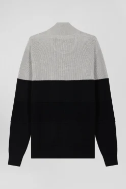 Cardigan zippé à col montant marine et gris en coton