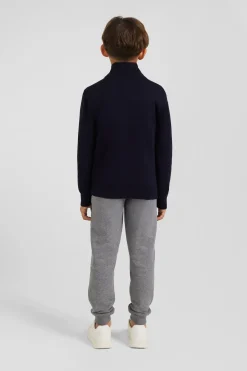 Cardigan zippé à col montant en laine et coton marine coupe Regular