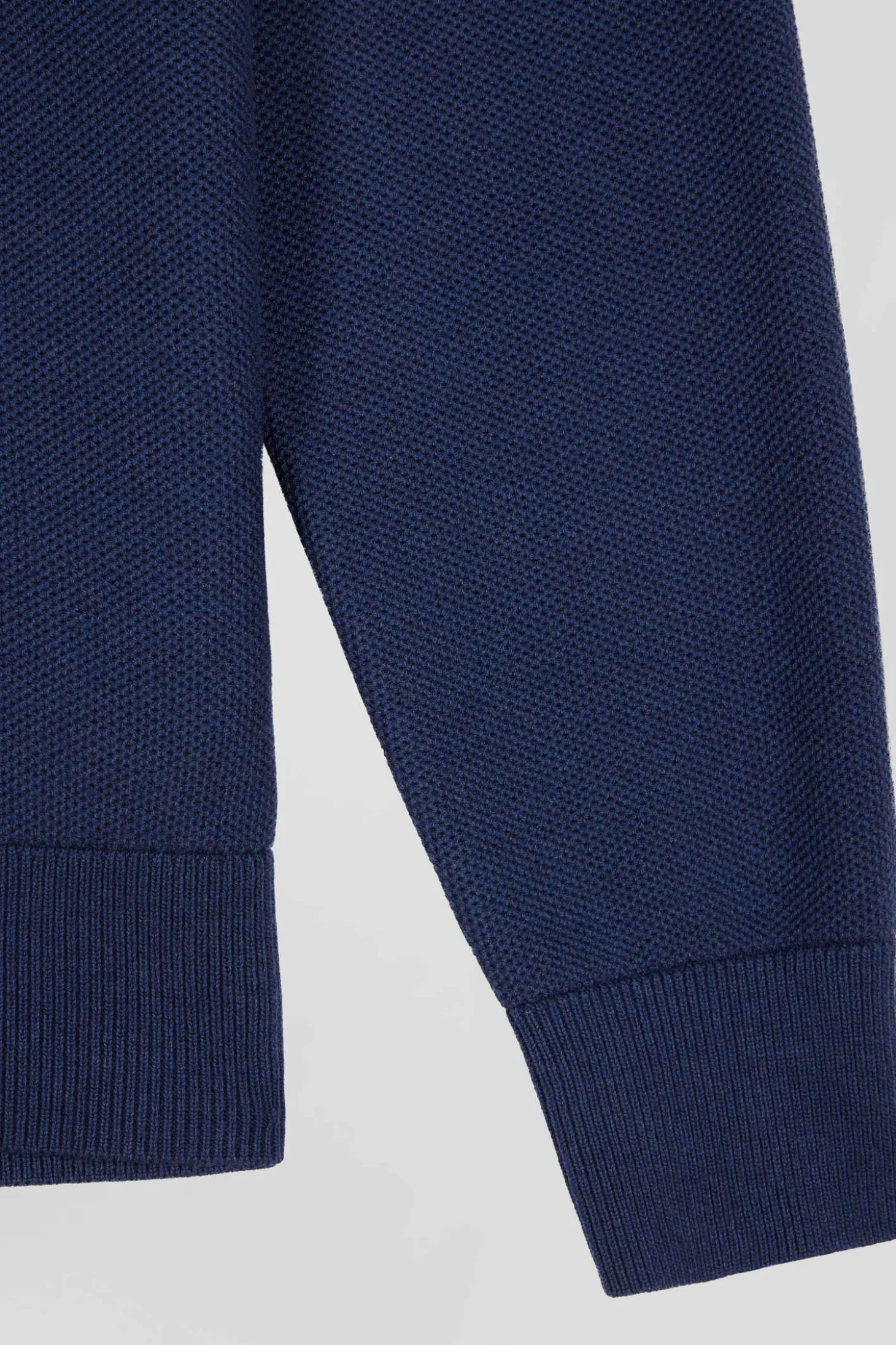 Cardigan zippé à col montant uni bleu marine en coton