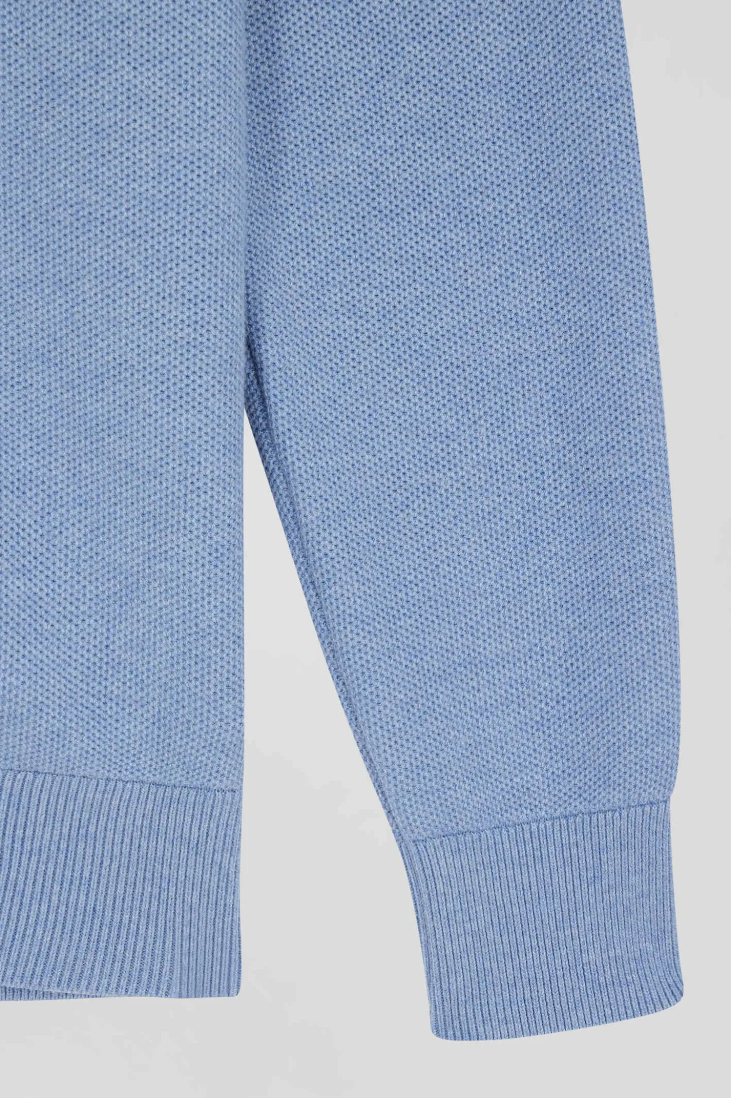 Cardigan zippé à col montant uni ciel en coton