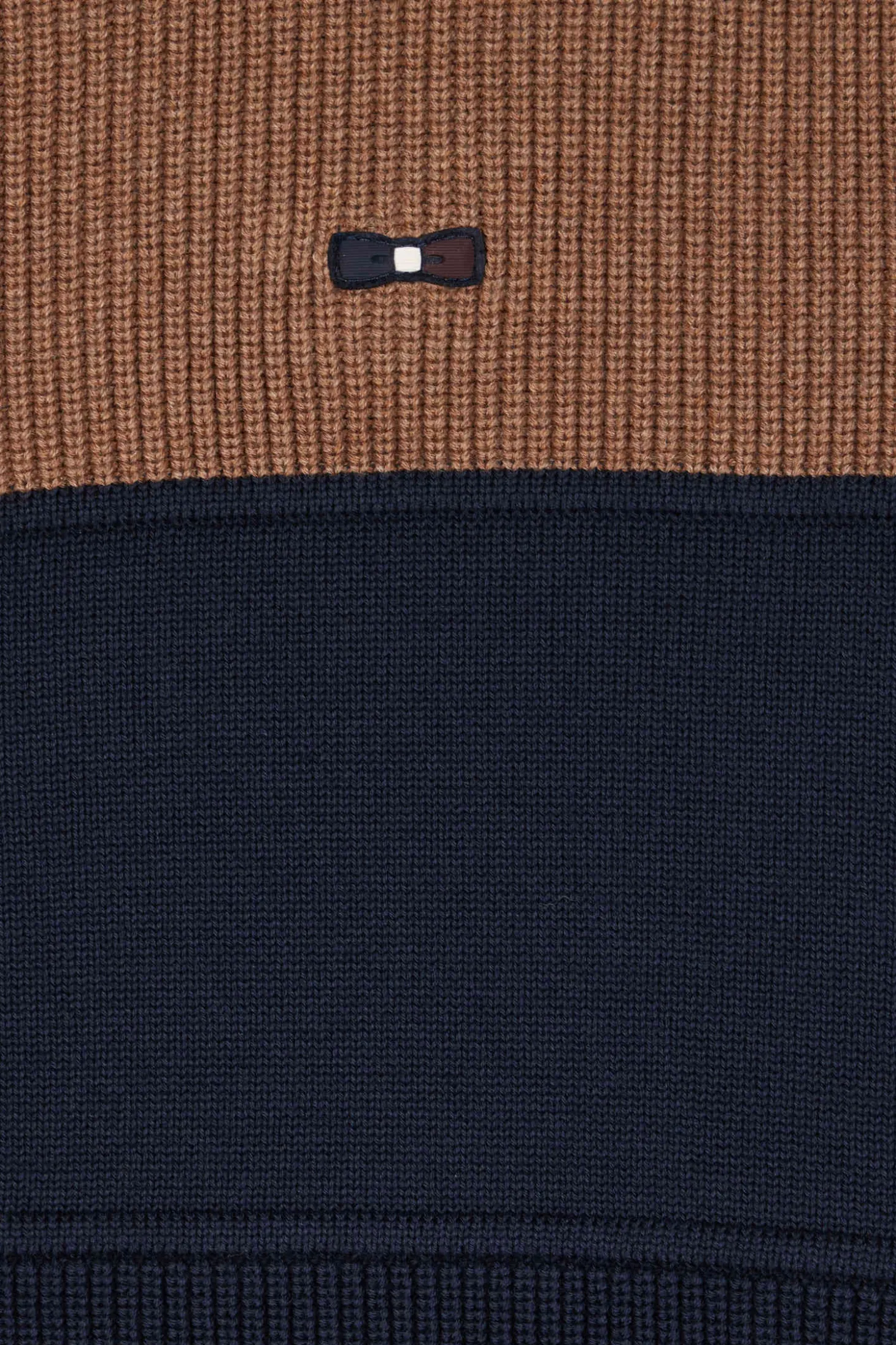 Cardigan zippé à col montant marine et camel en coton