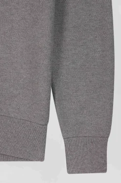 Cardigan zippé à col montant uni gris chiné en coton