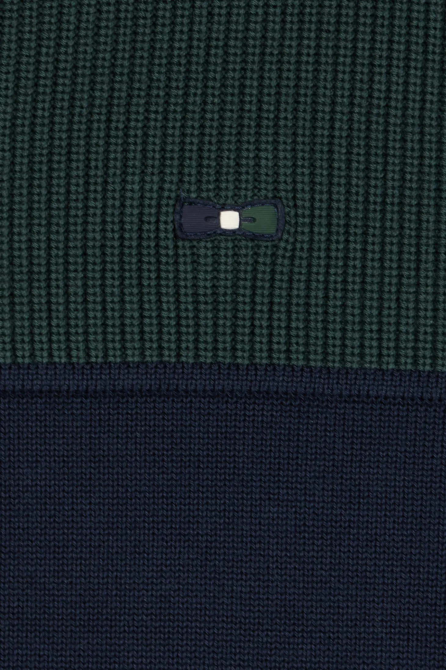 Cardigan zippé à col montant marine et vert en coton