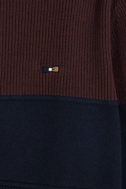 Cardigan zippé à col montant marine et bordeaux en coton