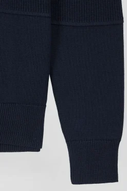 Cardigan zippé à col montant marine et camel en coton