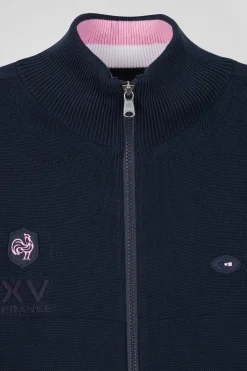 Cardigan zippé en coton bleu marine coupe Regular badge gomme détails XV de France tricolore