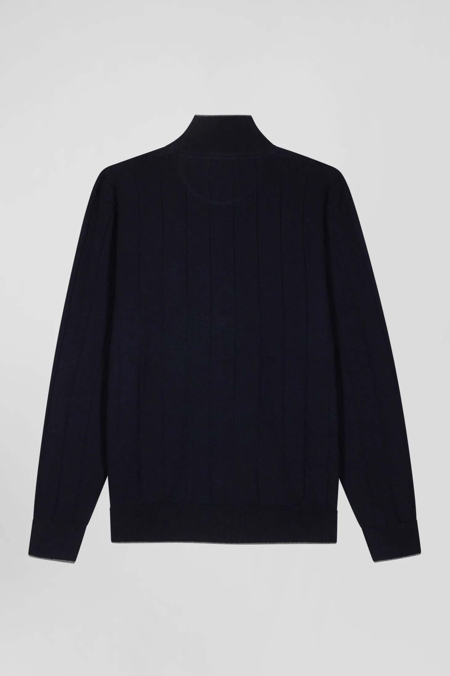 Cardigan zippé en coton et cachemire bleu marine coupe Regular rayures verticales