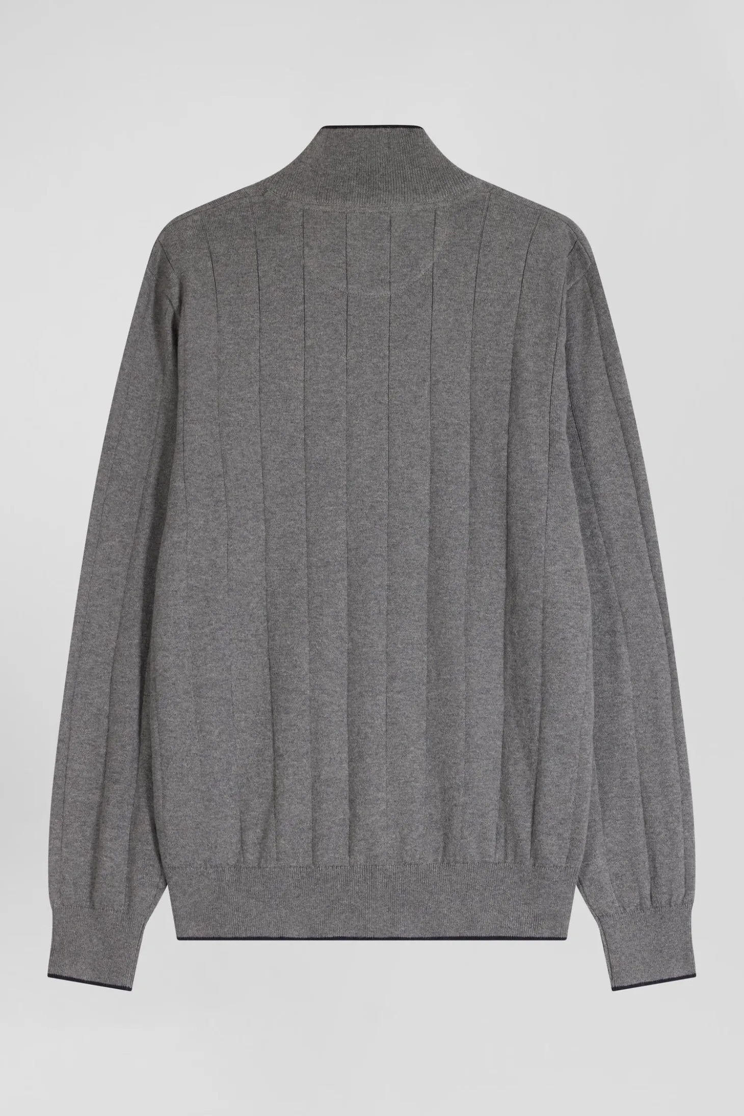 Cardigan zippé en coton et cachemire gris coupe Regular rayures verticales