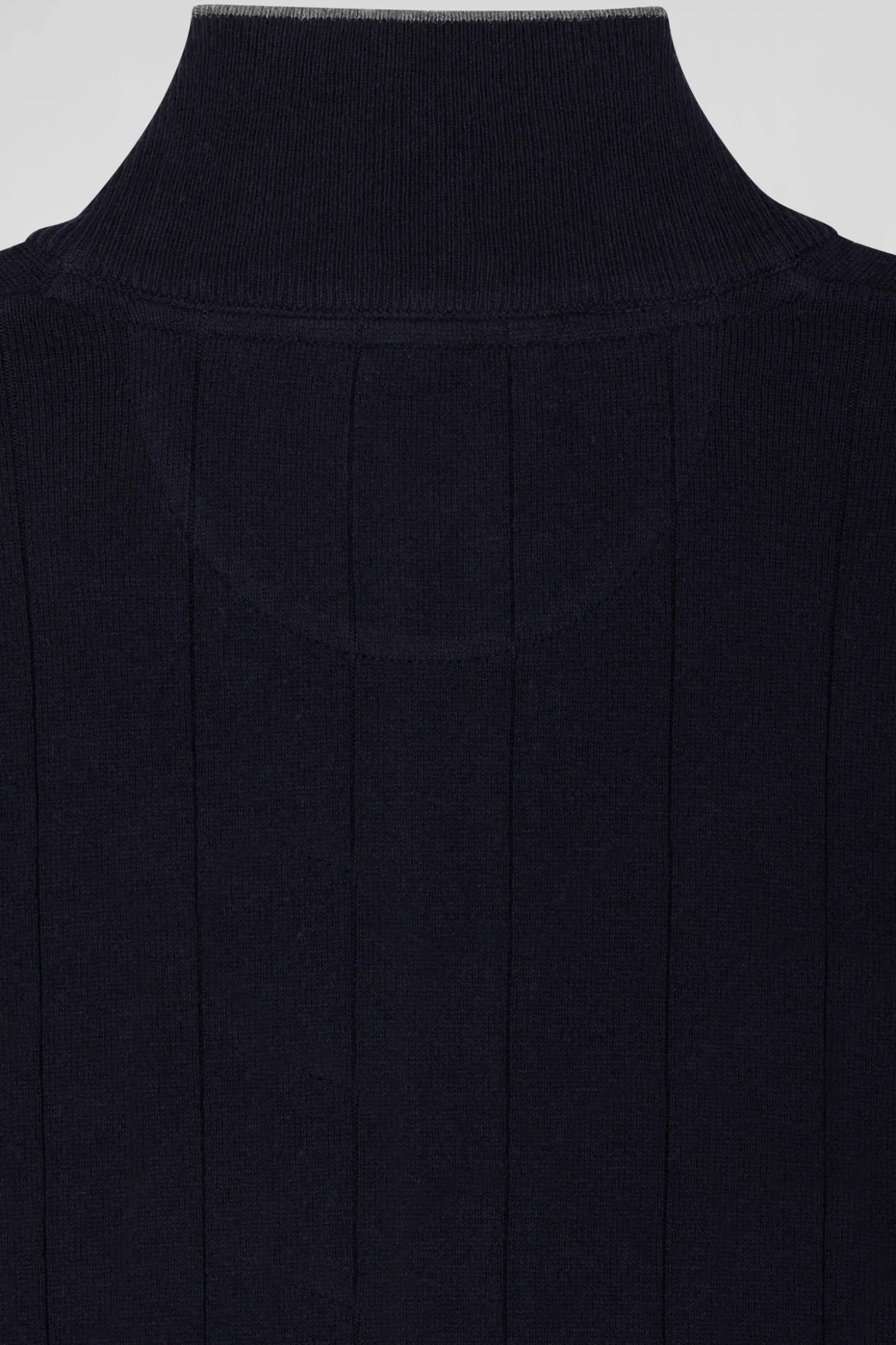 Cardigan zippé en coton et cachemire bleu marine coupe Regular rayures verticales