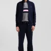 Cardigan zippé en coton milano bleu marine coupe Regular