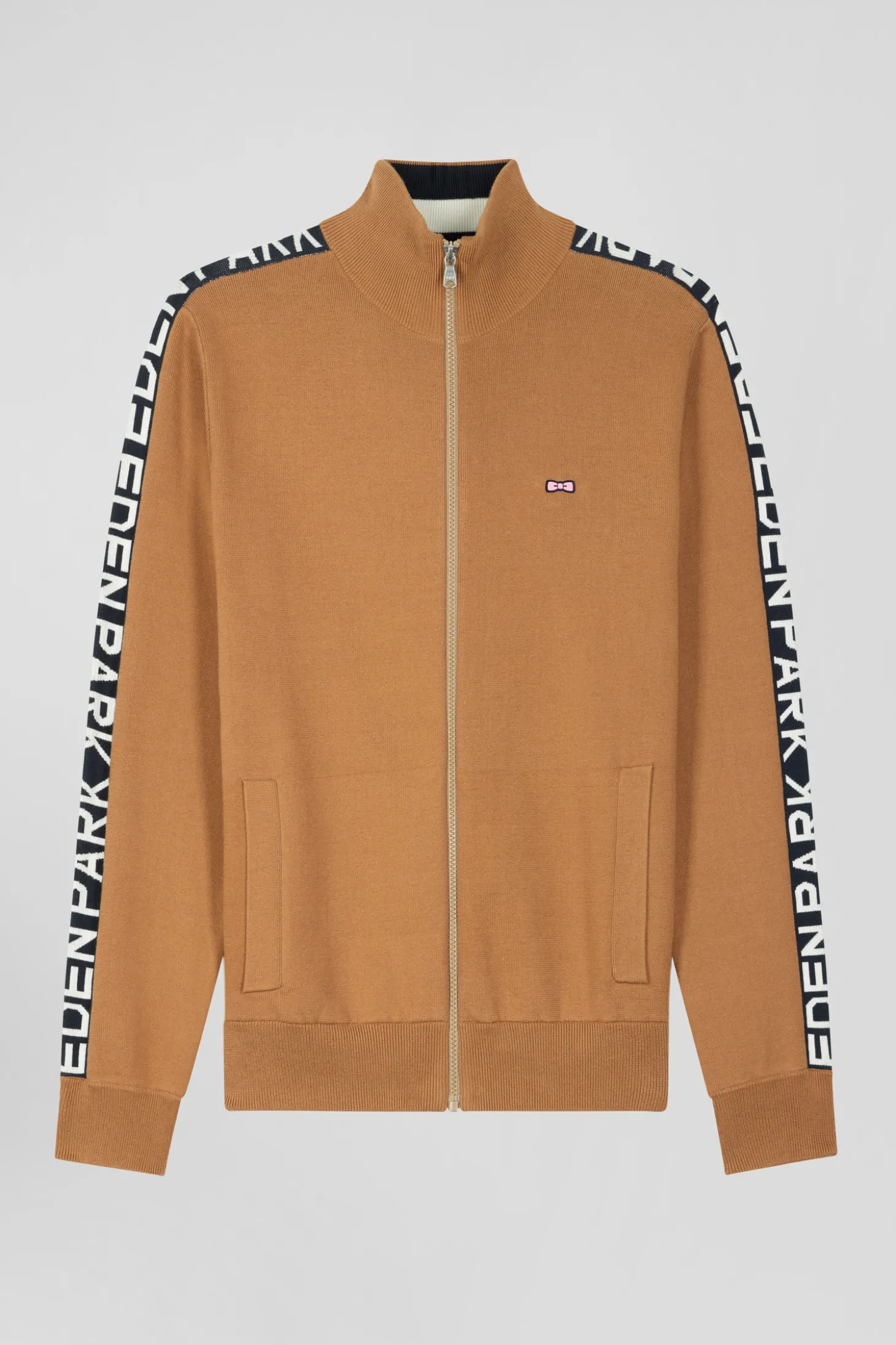 Cardigan zippé en coton milano camel coupe Regular