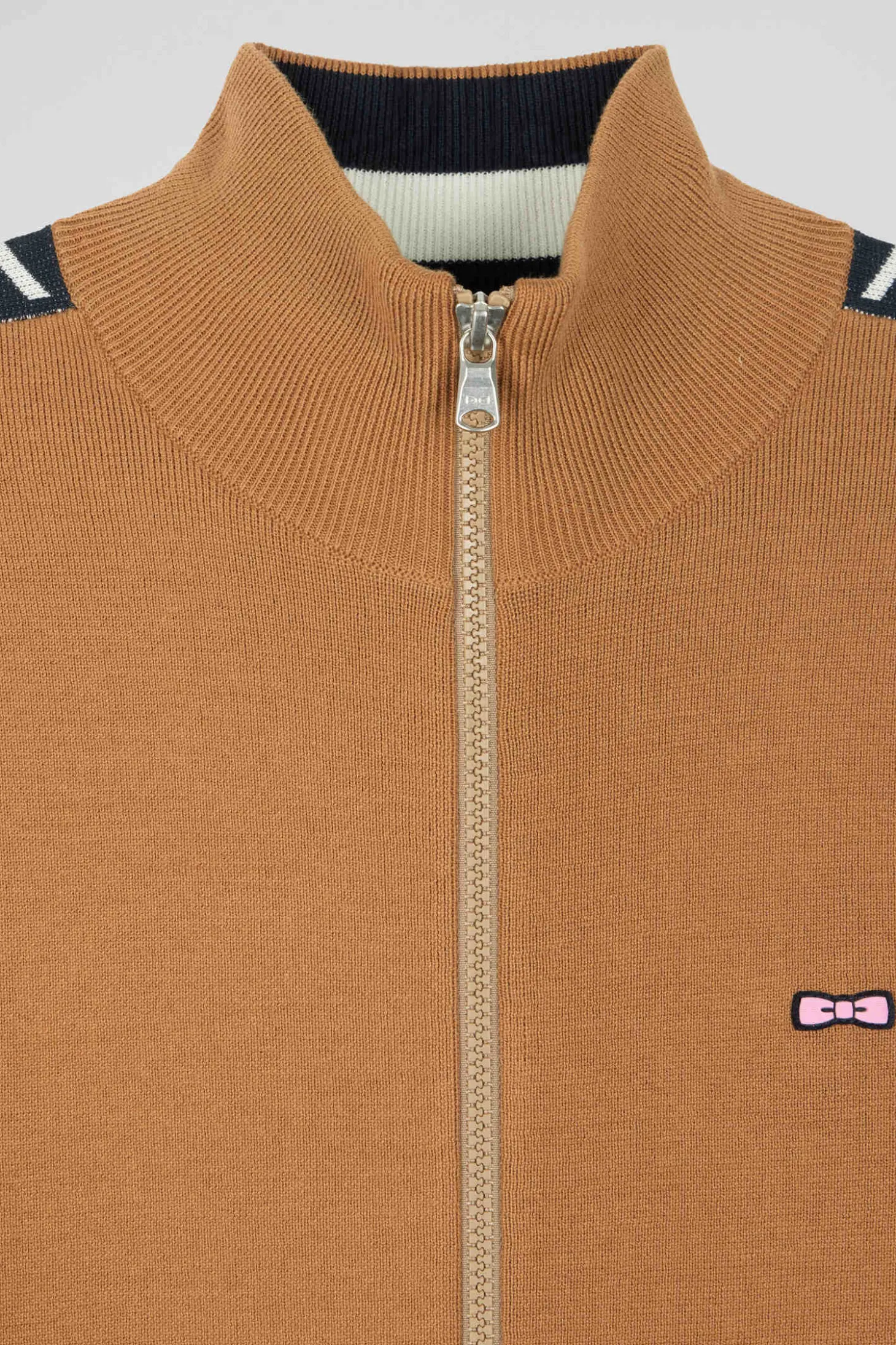 Cardigan zippé en coton milano camel coupe Regular