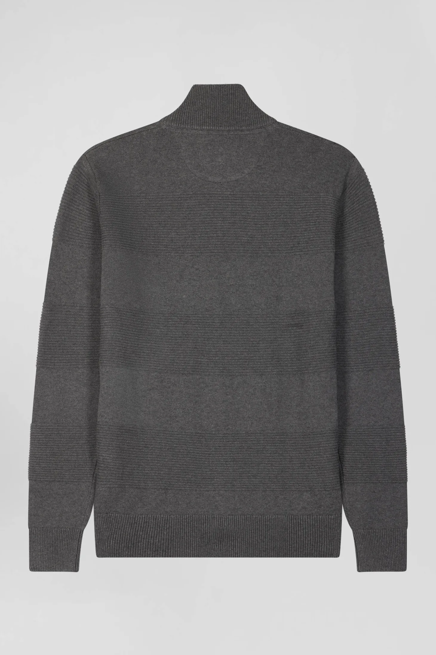 Cardigan zippé en coton uni gris à jeu de maille