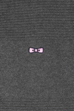 Cardigan zippé en coton uni gris à jeu de maille