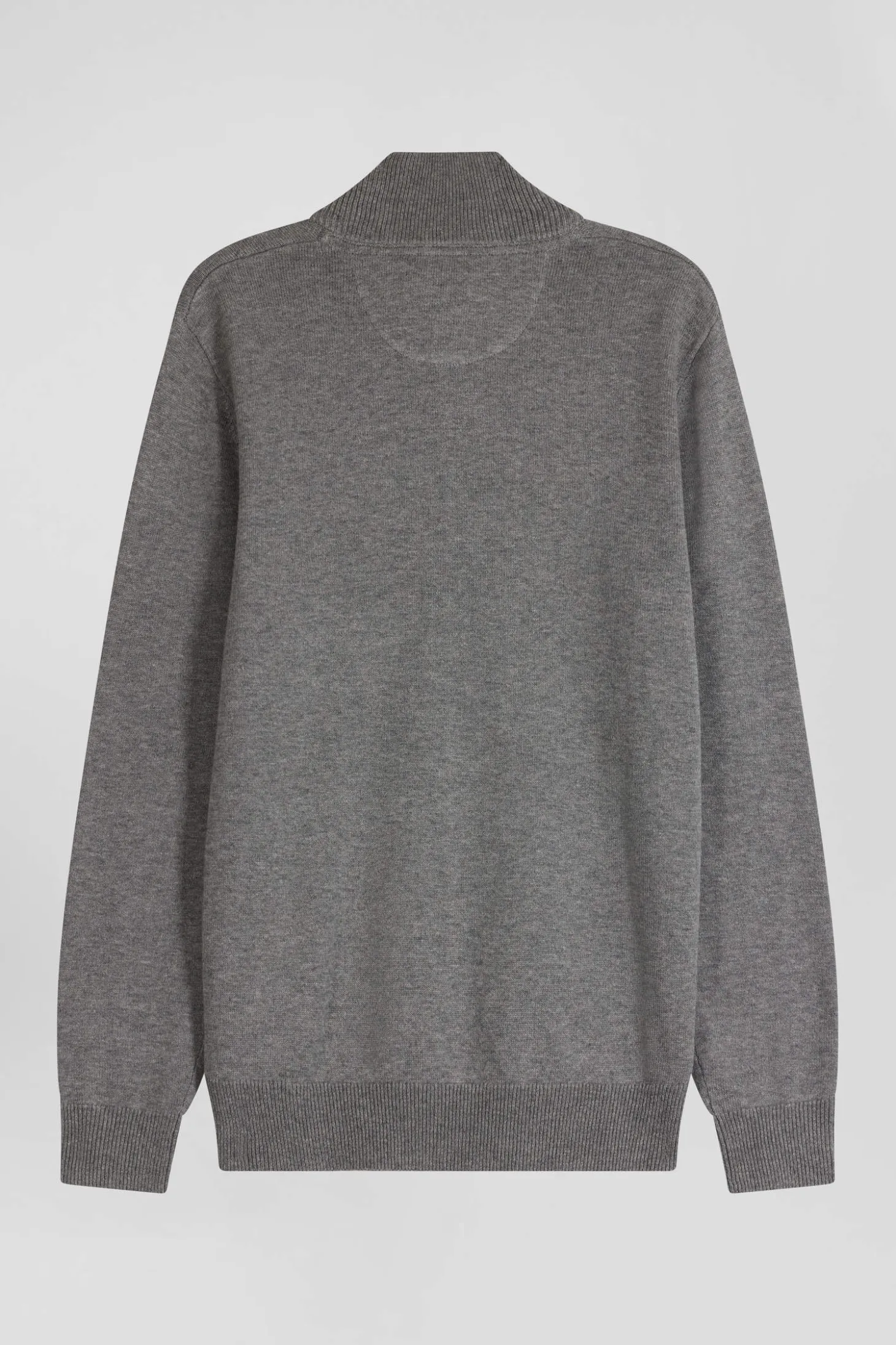 Cardigan zippé en laine et coton uni gris