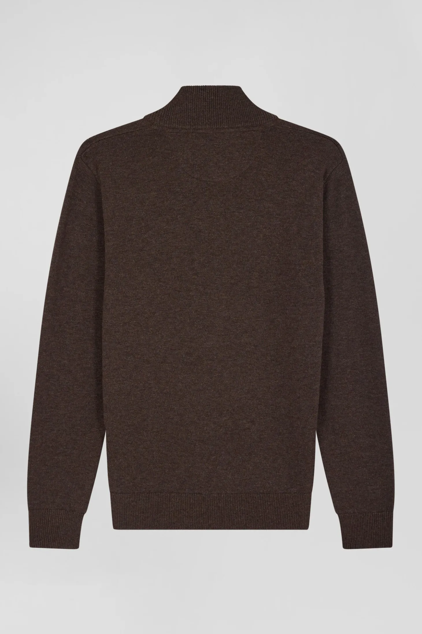 Cardigan zippé en laine et coton uni marron