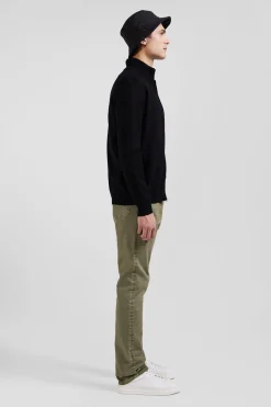Cardigan zippé en laine et coton uni noir