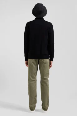 Cardigan zippé en laine et coton uni noir