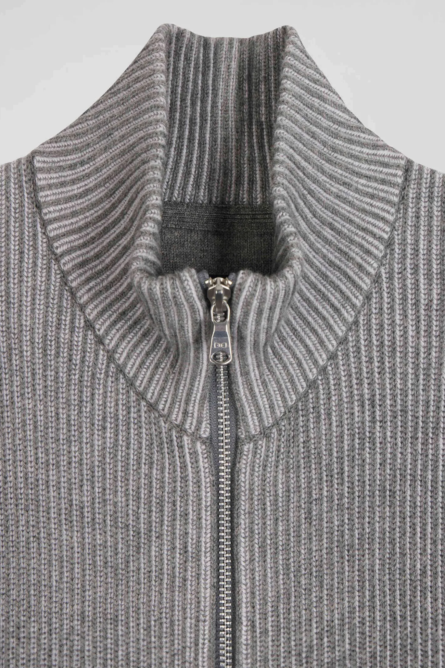 Cardigan zippé en laine et coton gris coupe Regular