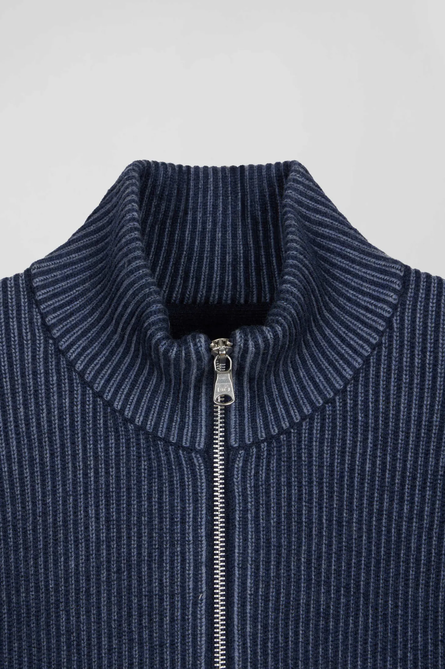 Cardigan zippé en laine et coton bleu marine coupe Regular