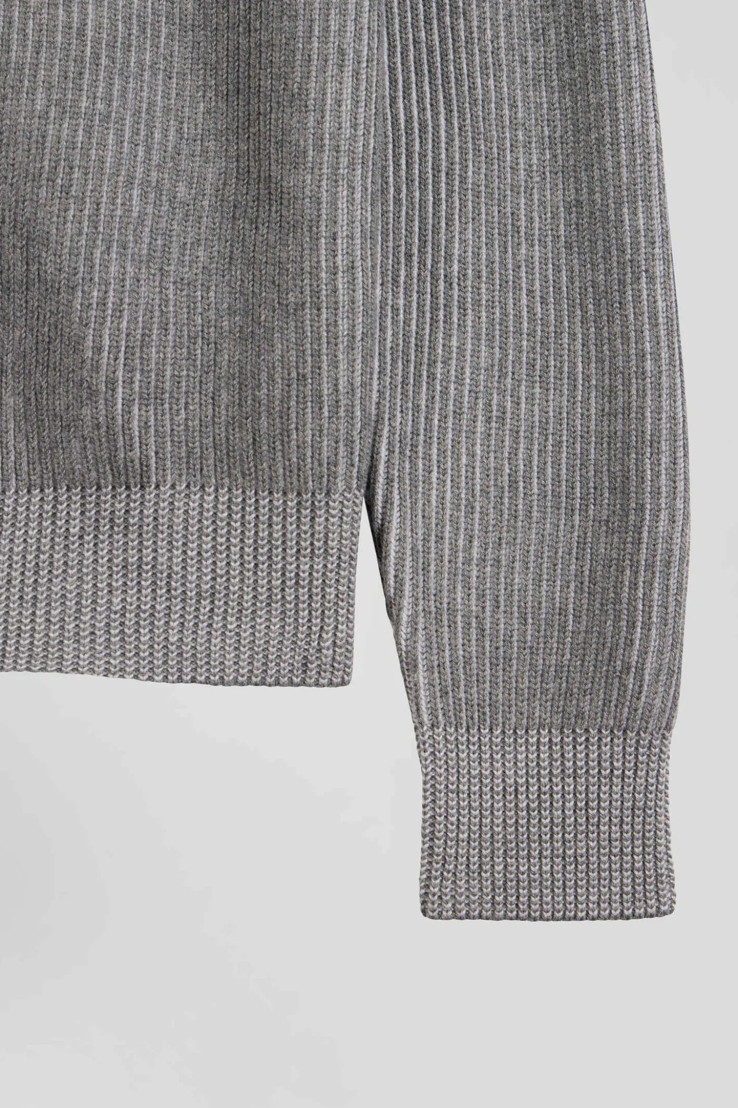Cardigan zippé en laine et coton gris coupe Regular