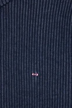 Cardigan zippé en laine et coton bleu marine coupe Regular
