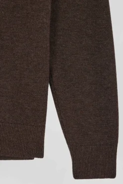 Cardigan zippé en laine et coton uni marron