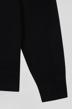 Cardigan zippé en laine et coton uni noir