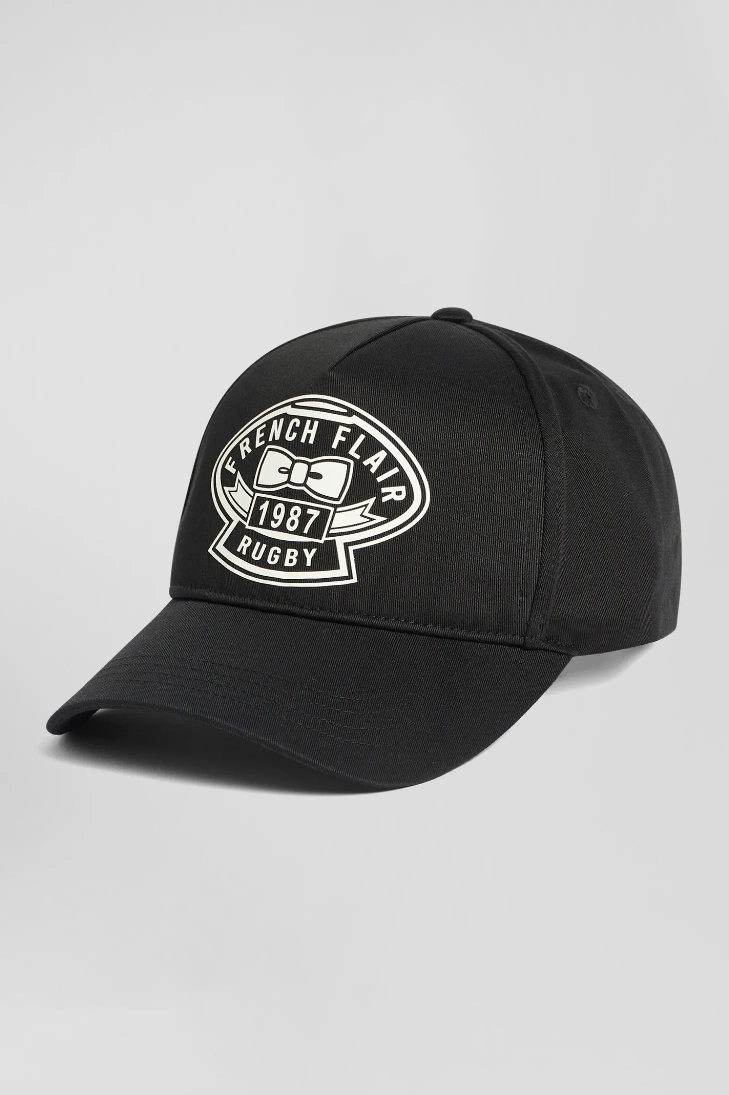 Casquette en coton noir broderie écrue