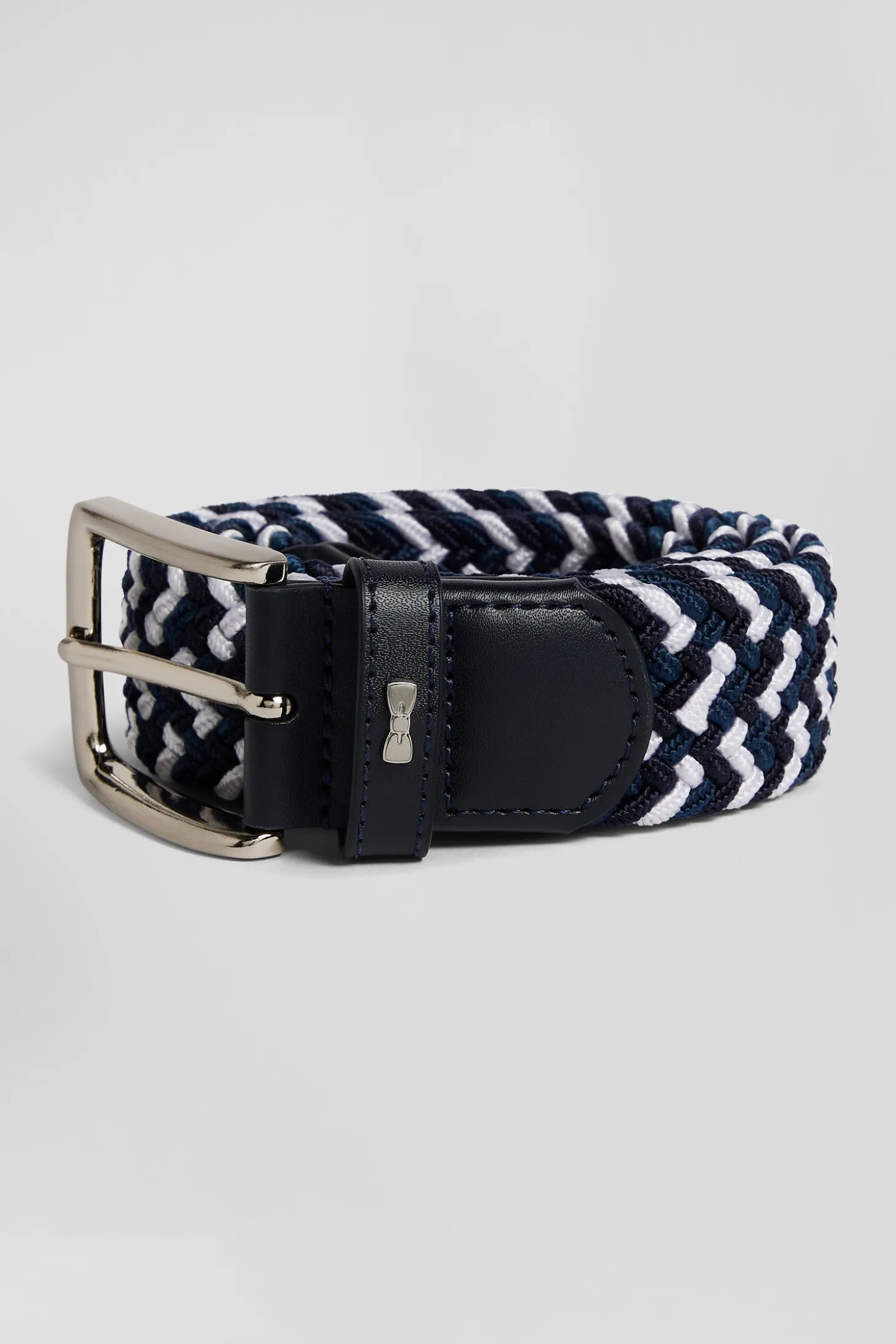 Ceinture tressée bleue en caoutchouc stretch à boucle en métal argenté