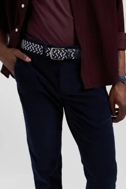 Ceinture tressée bleue en caoutchouc stretch à boucle en métal argenté