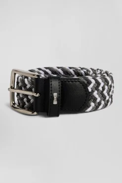 Ceinture tressée grise en caoutchouc stretch à boucle en métal argenté