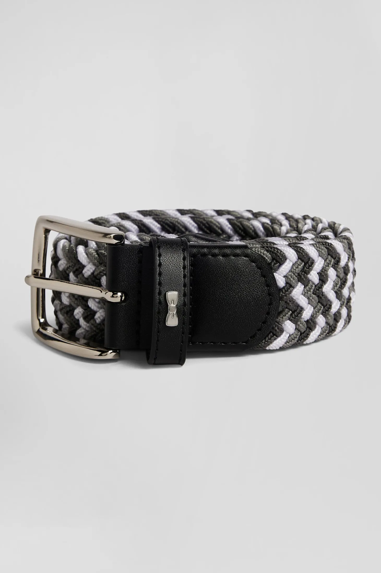 Ceinture tressée grise en caoutchouc stretch à boucle en métal argenté