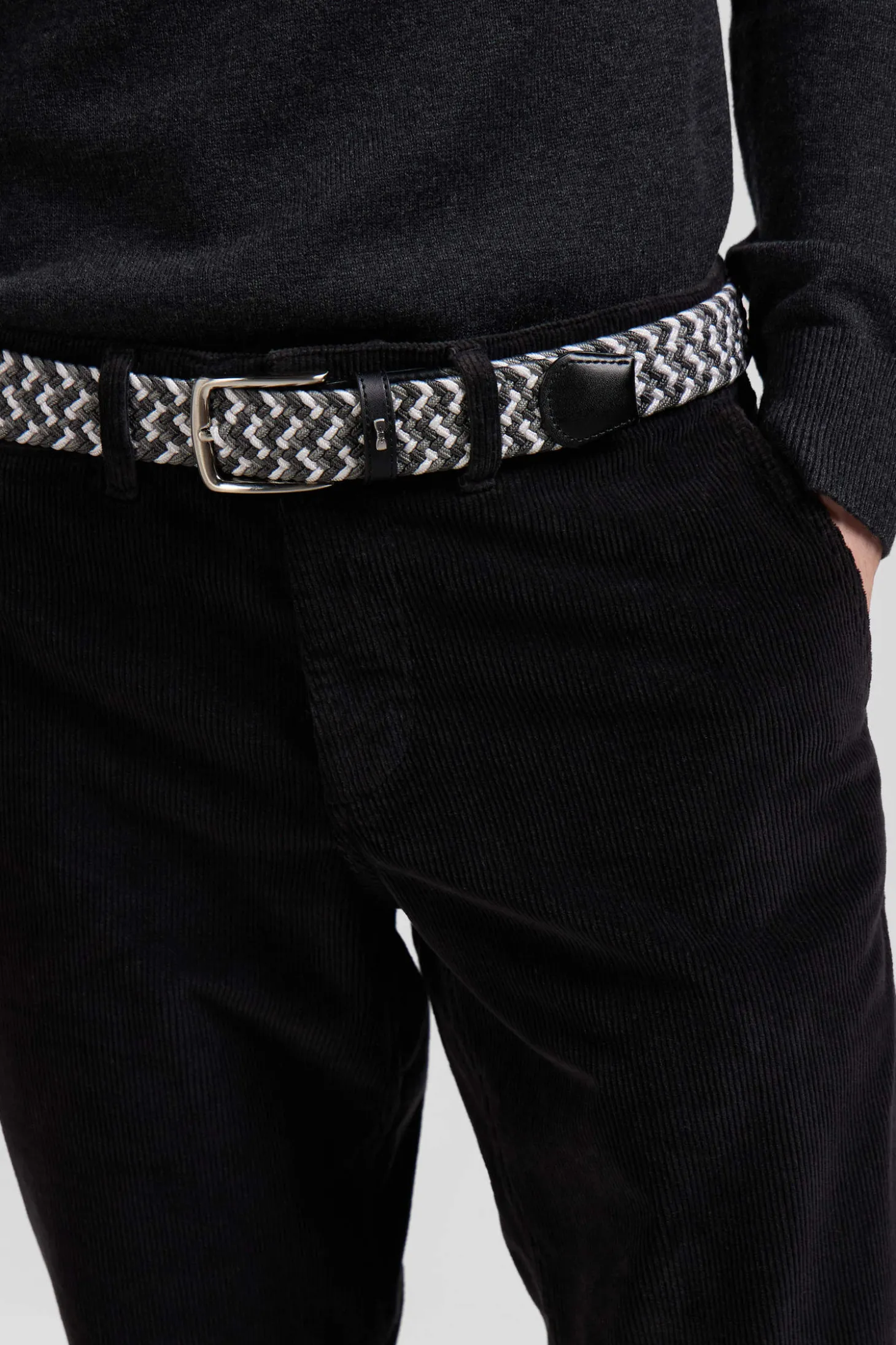 Ceinture tressée grise en caoutchouc stretch à boucle en métal argenté