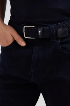 Ceinture tressée marine à boucle en métal argenté