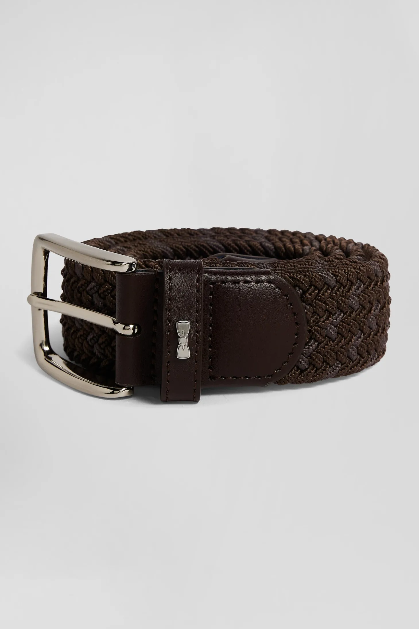 Ceinture tressée marron à boucle en métal argenté