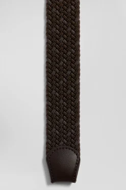 Ceinture tressée marron à boucle en métal argenté