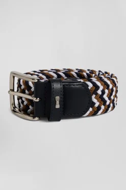 Ceinture tressée marron en caoutchouc stretch à boucle en métal argenté