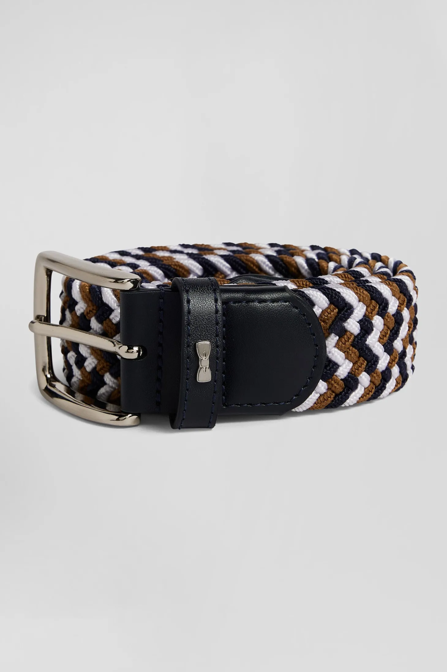 Ceinture tressée marron en caoutchouc stretch à boucle en métal argenté