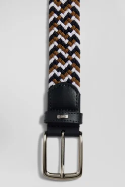 Ceinture tressée marron en caoutchouc stretch à boucle en métal argenté
